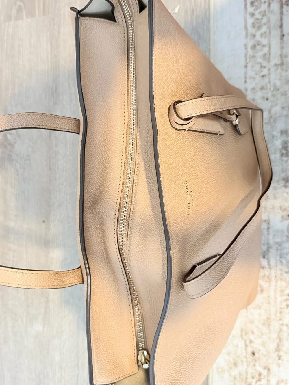 kate spade tan leather tote with pink dust bag and floral card